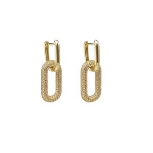 Anthro Gold Mini Double Oval Crystal Dangle U-Shape O-Shape Crystal Oblong Hoops